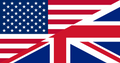 Flag divided in half: top part is the flag of the Unitd States of America, bottom flag is the flag of the United Kingdom of Great Britain and Northern Ireland